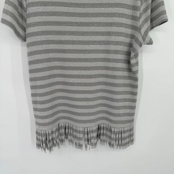 Chicos 2 Womens Size large Gray metallic Striped Short Sleeve Top fringed Hem - Picture 12 of 12